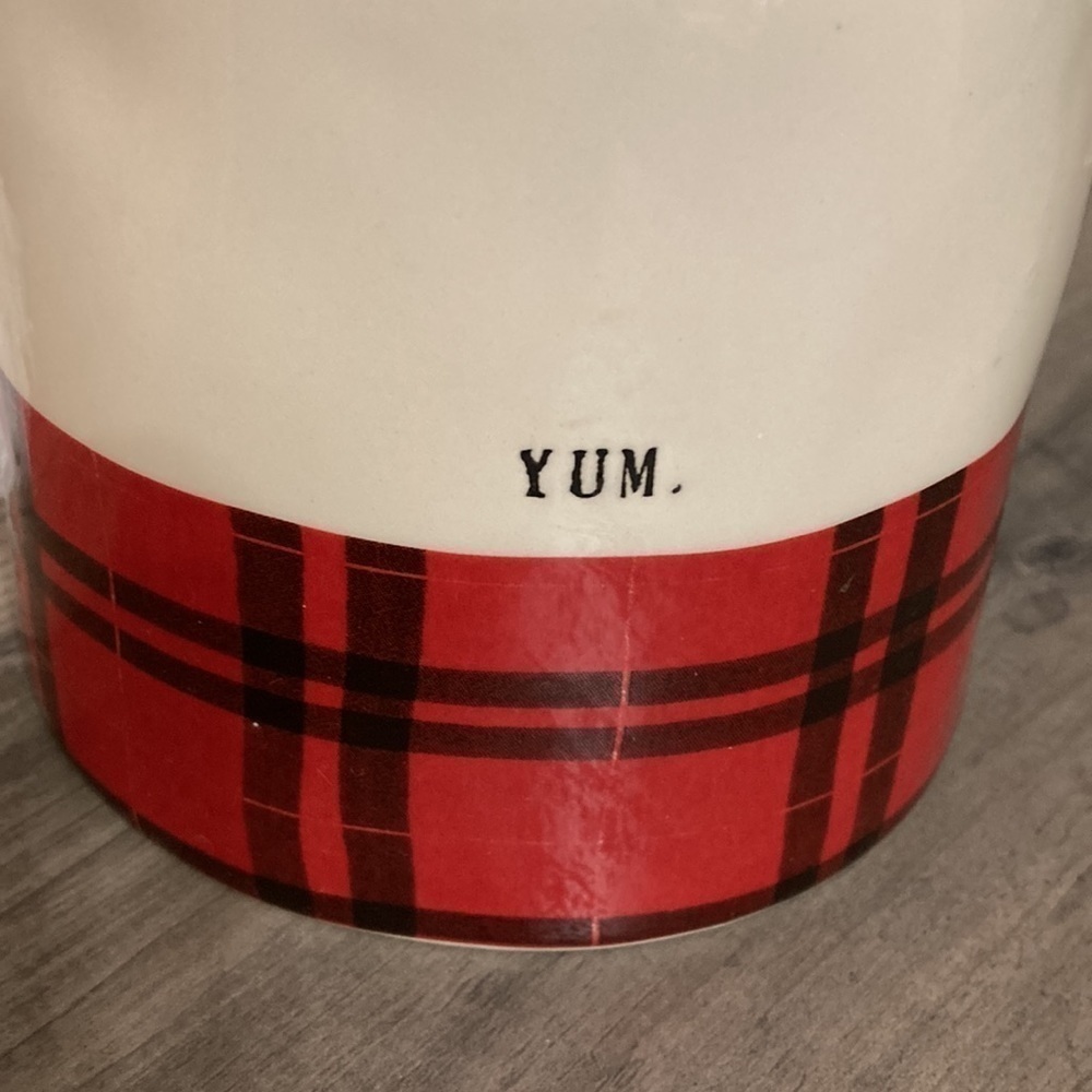 Rae Dunn YUM BUFFALO PLAID DIMPLED CERAMIC CANISTER W/RARE STAMPED MISPRINT - Picture 2 of 11